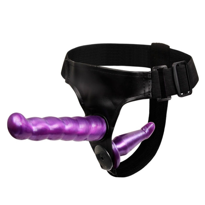 Take your penetrating play to the next level and indulge in a session with our fabulous purple pleasure female dual penetration strap-on. This harness is made to satisfying both your partner and yourself with its smaller dildo placed on the inner panel to stimulate the wearer and then the beaded and curved outer dildo provides gorgeous G-spot or P-spot massage.