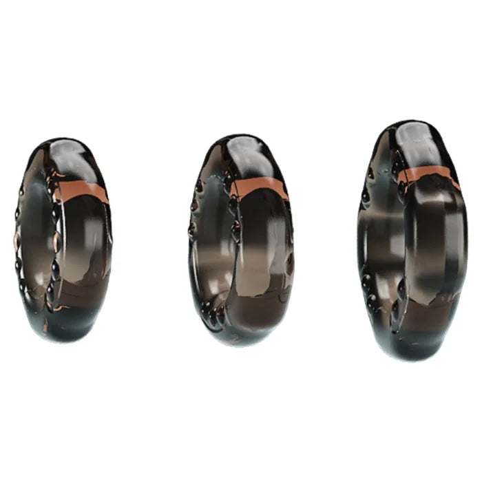 Baile Yvonne Cock Ring Set Black 3 dark translucent glass beads
