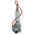Bathmate Hydroxtreme6 clear penis pump with gray vacuum and red hose to improve erection