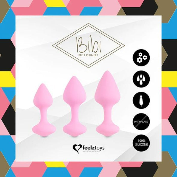 Whether you're looking for an introduction to anal sex toys or extra stimulation during sex, the FeelzToys Bibi butt plug unisex set is an excellent option for you. Dimensions: Small - 77 x 3 x 35 mm, weight: 28g Medium - 87 x 35 x 35 mm, weight: 44g Large - 97 x 4 x 35 mm, weight: 65g