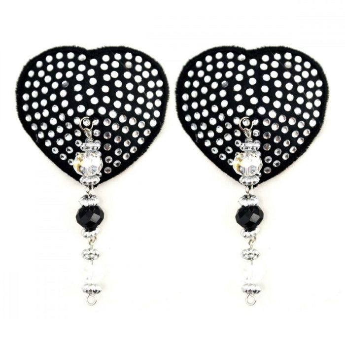 Bijoux de Nip Nipple Pasties Heart with Crystal & Beads - Black