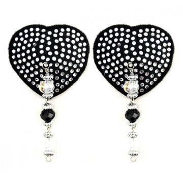 Bijoux de Nip Nipple Pasties Heart with Crystal & Beads - Black