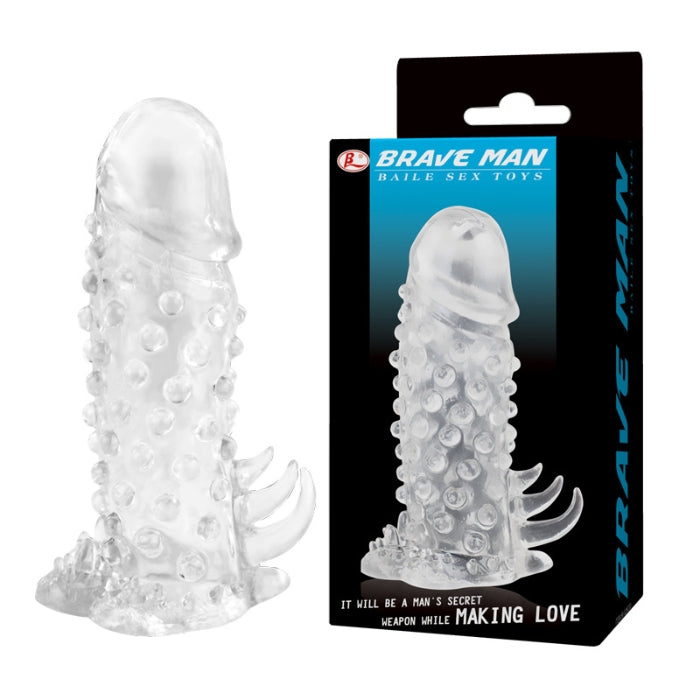 Textured clear Brave Man Penis Sleeve Nodule for extra length and stimulation