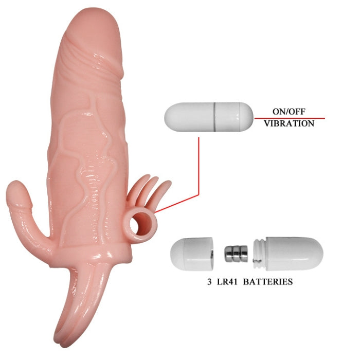 Flesh-colored Brave Man Penis Sleeve with mini bullet for enhanced pleasure and stimulation