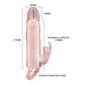 Flesh-colored Brave Man Penis Sleeve with Rabbit Vibrator and labeled internal features