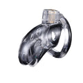 Clear brutus shark chastity cage with transparent lock mechanism designed for lightweight feel and denial play