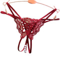 Red butterfly crotchless g-string with pearl accents
