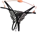 Black lace butterfly crotchless g-string with pearls and thin straps
