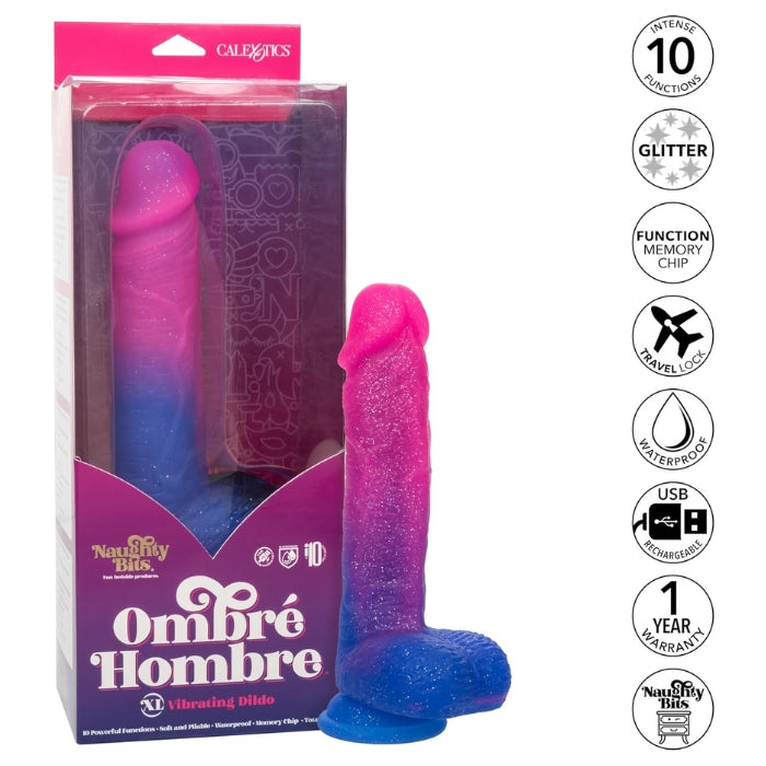 Lady Jane Adult Sex Shop | Calexotics Ombre Hombre XL Vibrating Dildo - Pink/Blue