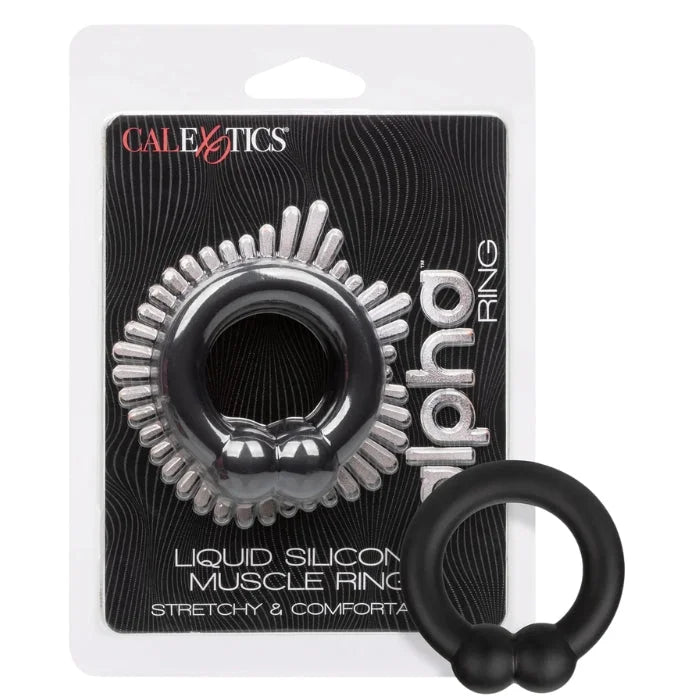 Calexotics Silicone Alpha black liquid silicone muscle cock ring with spikes