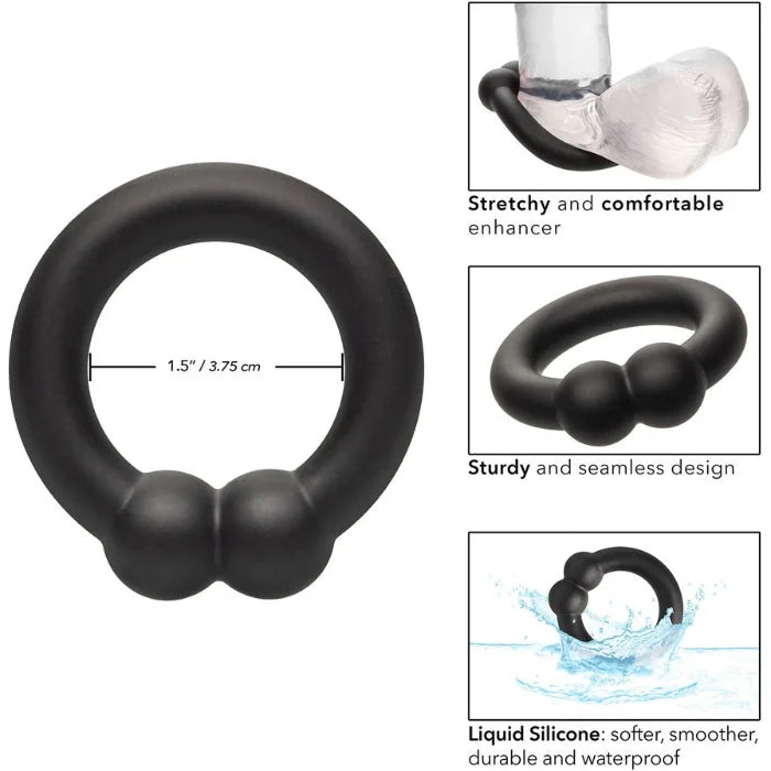 Calexotics Silicone Alpha black liquid silicone cock ring with protrusions