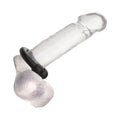 Calexotics Silicone Alpha black cock ring with clear silicone and rubber band