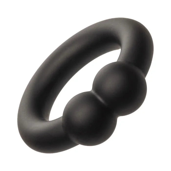 Calexotics Silicone Alpha black cock ring with three smooth beads