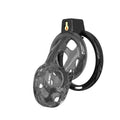 Cellmate chastity cage size 1 black with translucent gray design and gold lock for denial play from lady jane shop