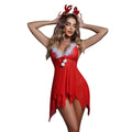 Christmas red lace babydoll with reindeer theme and fur trim