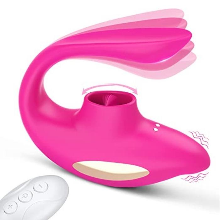 Remote Control Clitoral Wearable Couples Vibrator with Tongue Licking. This item has the functions of vibration and licking, you can use one function separately or you can use both simultaneously. All these two functions will provide you a wonderful experience. There are 10 modes of vibration and licking in this item. Different modes will bring different amazing feelings to you. Waterproof and safe to use in the bath or shower.