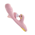Pink silicone rabbit vibrator with clitoral sucker licker and flapping arm