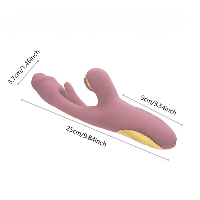 Pink silicone rabbit vibrator with clitoral sucker licker and flapping arm