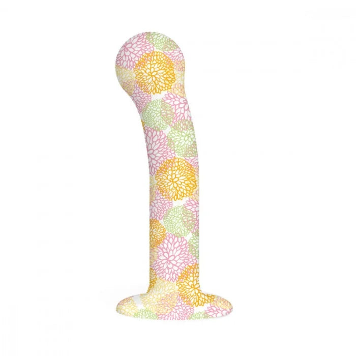 Pastel floral-patterned silky soft silicone collage catch the bouguet g spot dildo with curvy ergonomic design and rounded base