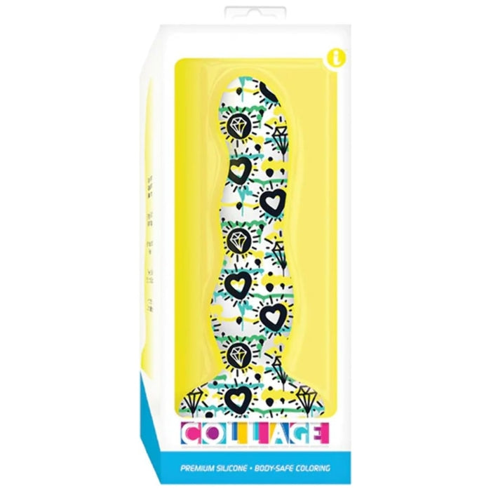 Collage Diamonds & Hearts Curvy Dildo