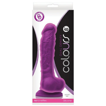 Colours Dual Density 8 inch Dildo - Purple. Colours Dual Density is two layers of dreamy pleasures. Firm on the inside, soft on the outside. Strong suction cup, platinum grade silicone and suitable for all lubricants. just like real, but better.