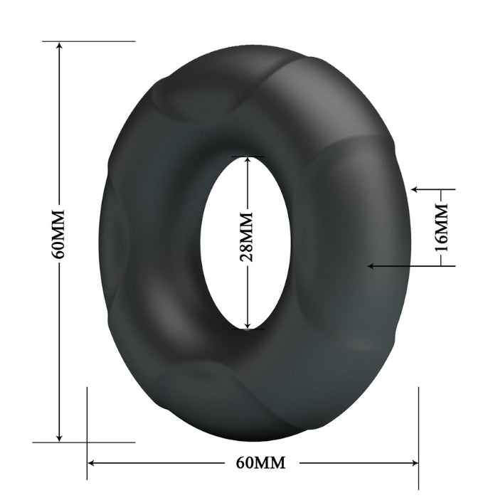 Crazy Bull Arvell black rubber cock ring with wavy texture and markings