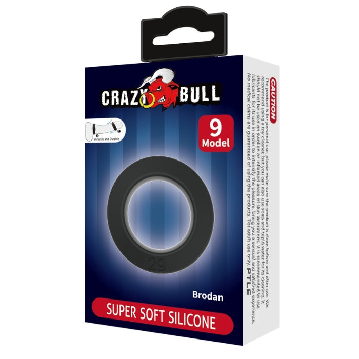 Black Crazy Bull Brodan silicone cock ring, model 9, size 9