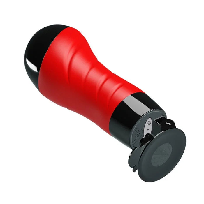 Red Crazy Bull Delia vibrating masturbator with textured grip and flip cap