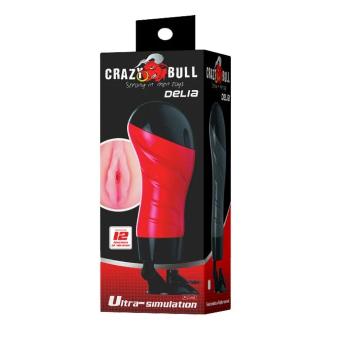 Crazy Bull Delia red black vibrating masturbator with suction cup base
