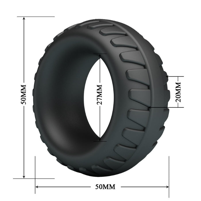 Crazy Bull Dilson black rubber cock ring with deep treads and markings