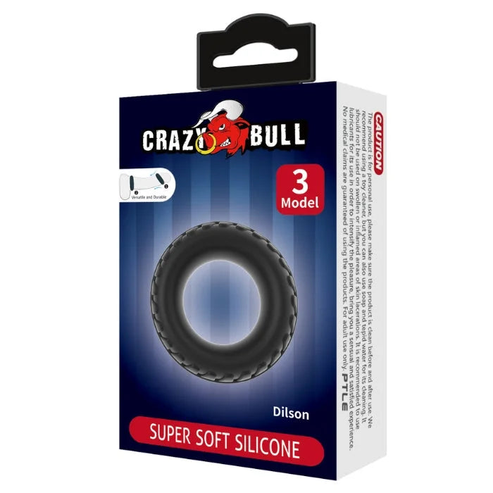 Black Crazy Bull Dilson cock ring with super soft silicone texture