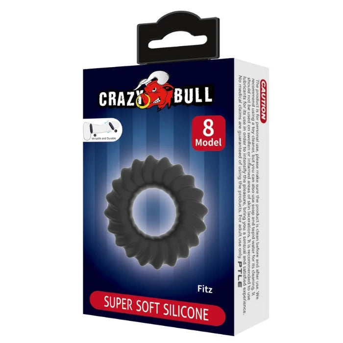 Crazy Bull Fitz black textured silicone cock ring with gear edge