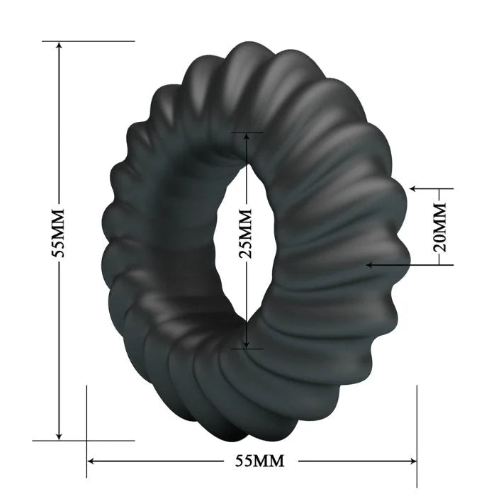 Black Crazy Bull Fitz cock ring, ribbed silicone, 55mm diameter