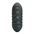 Black ribbed silicone Crazy Bull Fitz cock ring in elongated oval shape