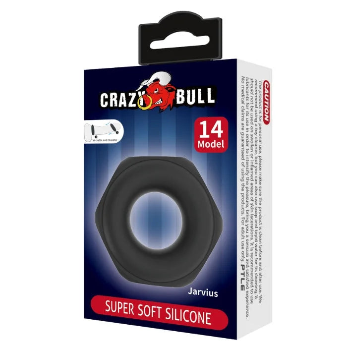 Black Crazy Bull Jarvius cock ring with hexagonal silicone design