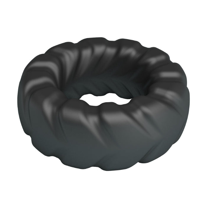 Crazy Bull Jeriko cock ring in black textured silicone with ribbed twisted design