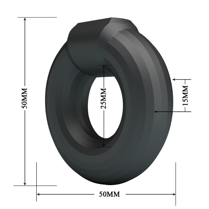 Crazy Bull Kayke Cock Ring - Black rubber O-ring, 50mm OD, 25mm ID, 15mm thick