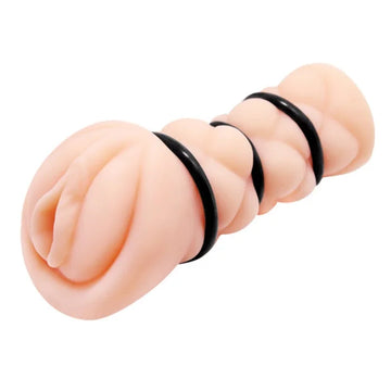 Crazy Bull Michelle firm vibrating masturbator with pink silicone anal plug and black rubber rings