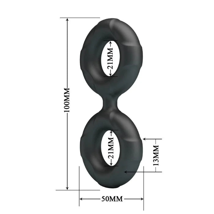 Crazy Bull Radwan double cock ring in black silicone, 100mm tall