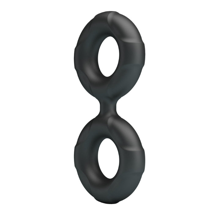 Black Crazy Bull Radwan double cock ring in silicone