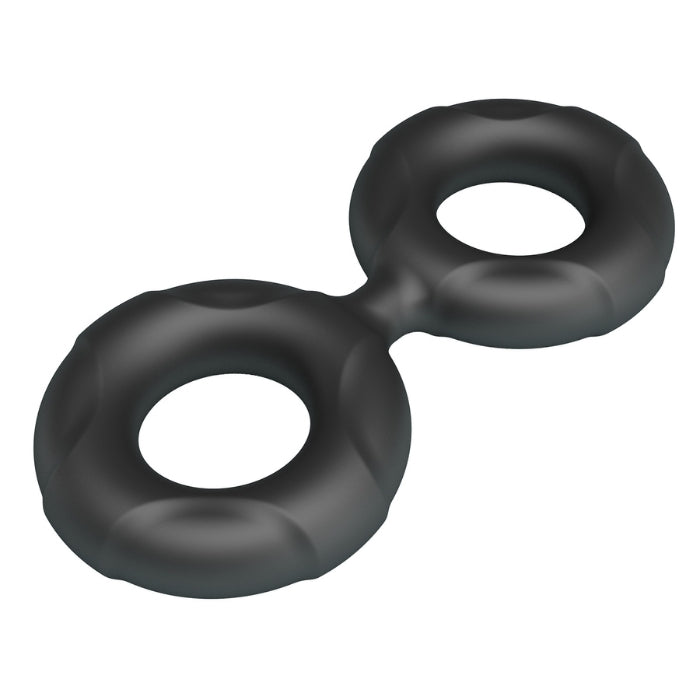 Black Crazy Bull Radwan double cock ring in silicone