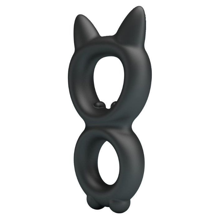 Black Crazy Bull Toran double cock ring toy with cat shape