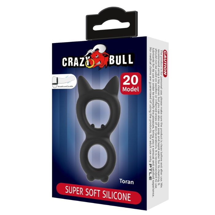 Black silicone cat-shaped Crazy Bull Toran double cock ring