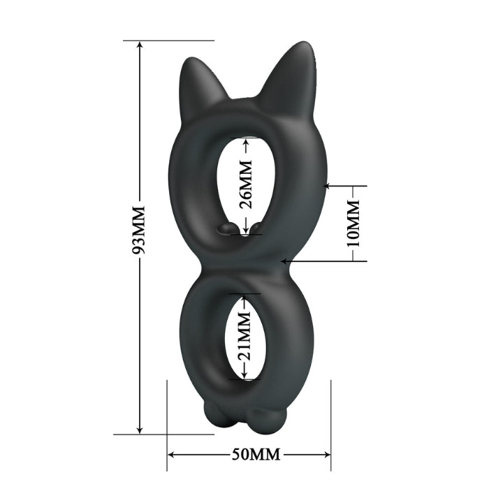 Crazy Bull Toran double cock ring black silicone cat toy 93mm tall