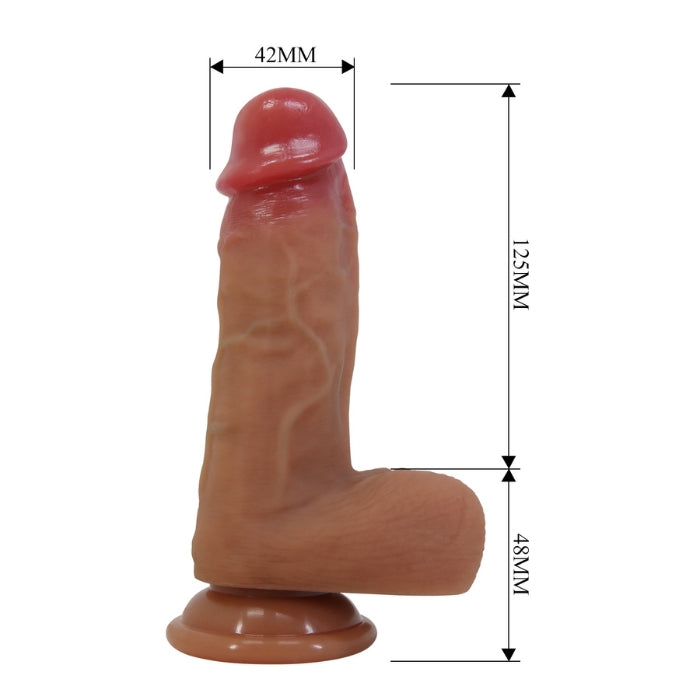 Tan Curtis Bendable 6.8in light dildo with scrotum and suction cup base