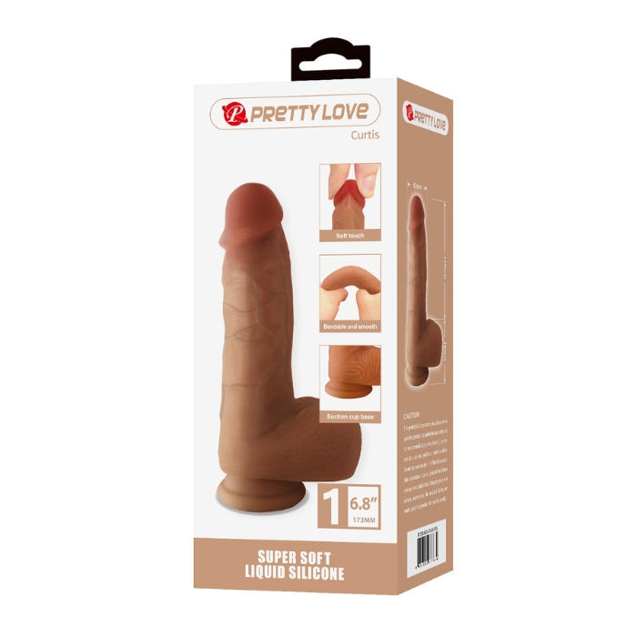 Curtis Bendable 6.8-inch light brown silicone dildo with suction cup base
