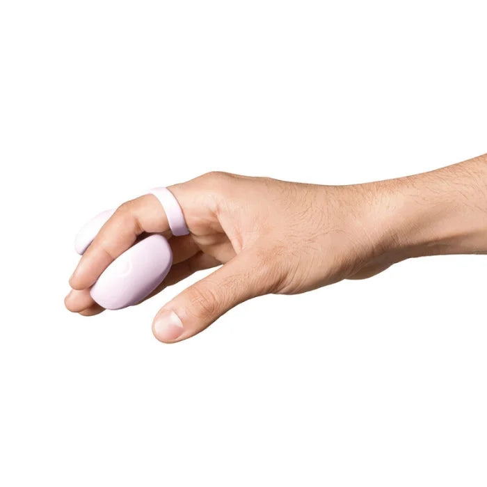 Dame Fin 2.0 finger vibrator in soft lavender silicone with a smooth rounded fin design for enhanced play