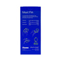 Blue rectangular packaging for the dame fin 2.0 finger vibrator pink with white and lime green text and play illustrations