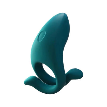 Teal silicone dame hug vibrating couples cock ring designed with rounded ergonomic shape and two small protruding tabs