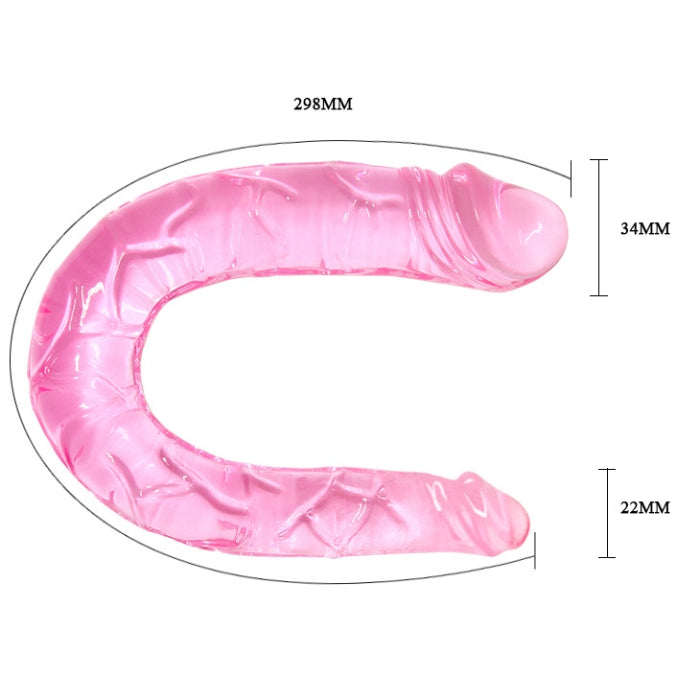 Pink anatomically-shaped double dildo for glorious 2-in-1 stimulation with labeled dimensions